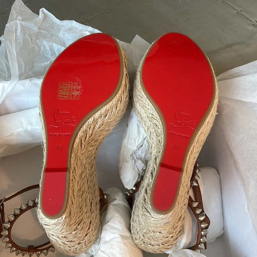 Christian Louboutin mafaldina Zeppa 120mm wedge espadrille sandal cuoio brown 39 - Picture 11 of 13